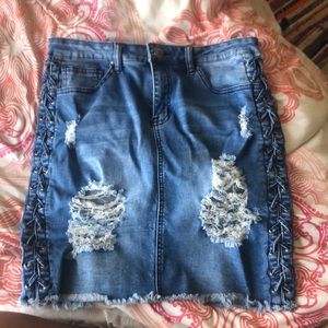 blue jean distressed skirt
